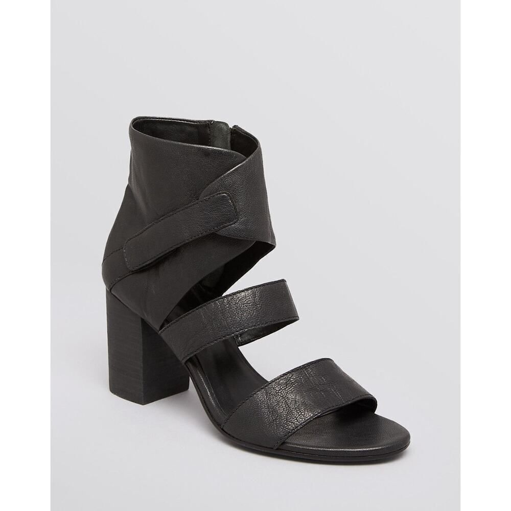 Eileen Fisher Arts Cuff Ankle Heel Sandals Black Leather | 7 Hook & Loop Closure